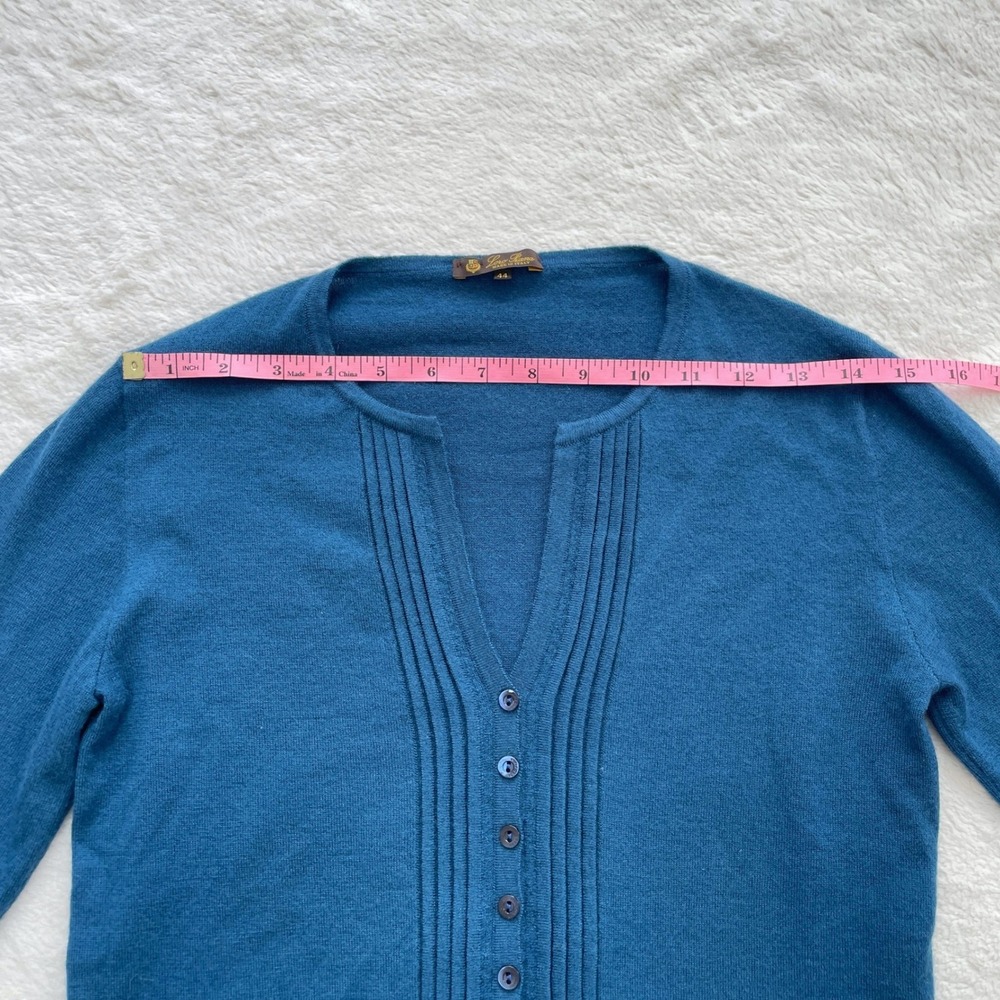 Loro Piana Cashmere Blend Pintuck Henley Sweater Made in Italy Teal Blue Size 44 - Picture 7 of 12